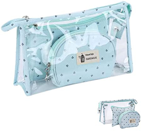 3 Pezzi Borse Cosmetiche da Viaggio,Impermeabile Custodia per Trucco Trasparente,Borse per Cosmetici con Zip per Vacanze,Viaggi,Bagno (blu)