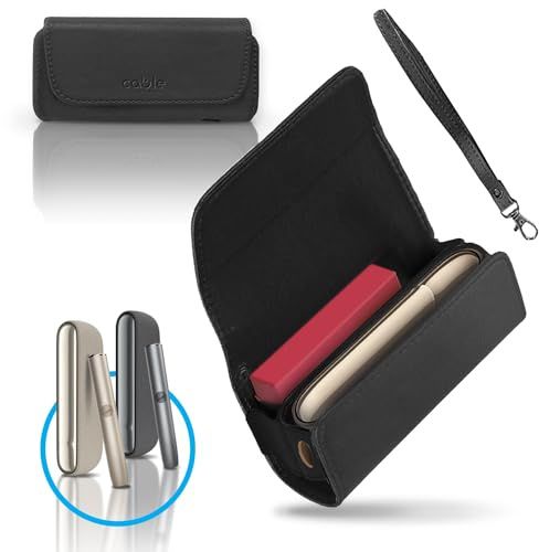 CABLE TECHNOLOGIES Custodia in Eco-Pelle di Alta Qualità compatibile con IQOS ILUMA, Astuccio in Tela e Pelle PU, Organizer, Cover/Borsello Sigaretta Elettronica, Accessori (Black)