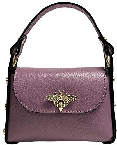 Modarno Mini bolso de cuero genuino dólar con cierre de mosquetón en forma de abeja, pernos laterales, cadena de metal extraíble, mango de cuero (Lila oscuro)