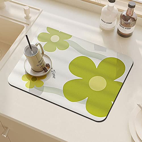 Morbuy Tappetino Scolapiatti Silicone, Assorbente Tappetini Lavello per Cucina Bancone, Stampa di Fiore Scolapiatti da Lavello Asciugatura Rapida (Verde fiori,30x40cm)