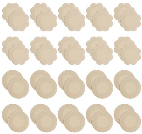 Flintronic 40 Pièces Protège-tétons Invisibles, Nipple Cover, Beige Breast Petals Stickers Tape, Respirants Couvre Seins Mamelons, Cache Teton Femme
