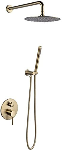 Duscharmaturen-Set Gold Gebürstet, 10-Zoll-Regenduschkopf Mit Handbrause, Unterputz-Duschsystem Für Die Wandmontage, Messing-Bad-Dusch-Mischbatterie
