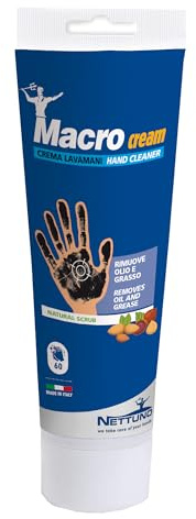 NETTUNO - Macrocream tubo 250 ml crema lavamani, rimuove olio, idrocarburi, grasso, lubrificanti, polveri metalliche, nero di carbone. Con microgranuli vegetali.