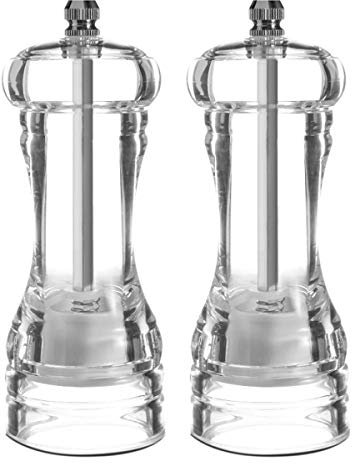 Set macina sale e pepe, saliera e pepiera con corpo in acrilico, finestra visibile, macinazione in ceramica