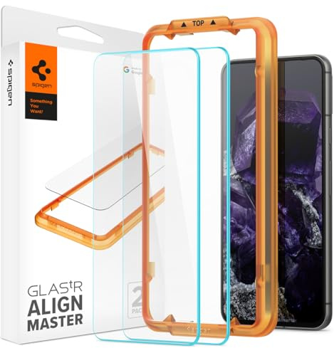 Spigen Alignmaster Schutzfolie [2 Stück] für Google Pixel 8 | Volle Abdeckung, Kratzfest, Hochauflösend, Kristallklar, Hüllenfreundlich, 9H Härte Folie