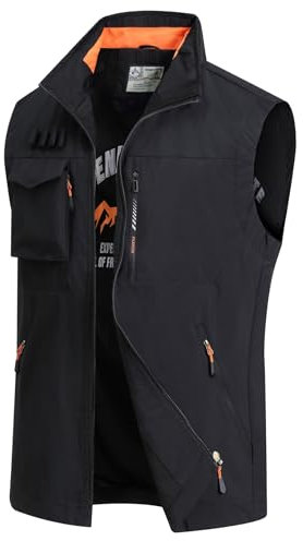 MeiLayM Herren Outdoor Weste Sommerzeit Anglerwesten mit Multi-Taschened Weste Schnelltrocknende Jagd Weste Leicht Atmungsaktiv Weste Ärmellose Jacke Lässige Jacken Tops Schwarz,3XL