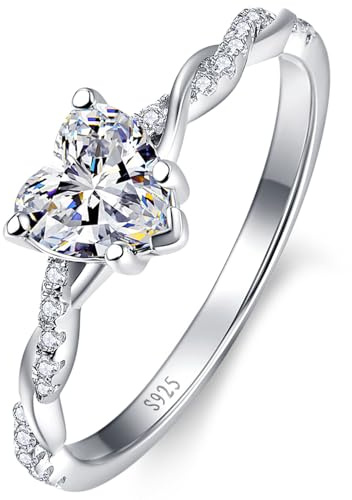 Yaresul 925 Sterling Silver Promise Ring for Her Sterling Silver Heart Ring Heart Cut Cubic Zirconia Ring Engagement Ring Size 10