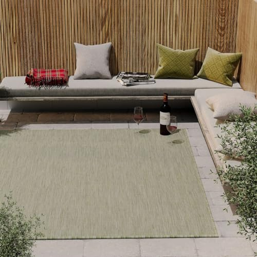 Olive Flatweave Green Outdoor Rug Awning Carpet Plastic Geometric Rug Washable Sage Garden Patio Summer Mat Camping Mat Balcony Floor Medium 120cm x 170cm