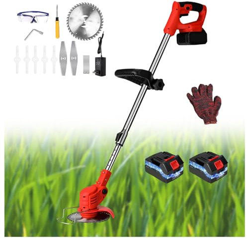 Wizvox Tagliaerba Elettrico da Giardino, con 2 Batterie 20A E 1 Caricabatteria Tagliabordo Angolo Retrattile e Regolabile Falciatrice Elettrica, per Rifilare Il Prato