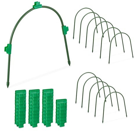 Relaxdays Arcos de Túnel Invernadero, Set de 12, con 40 Pinzas, Aros para Arriates y Camas Elevadas, 31 x 33 cm, Verde