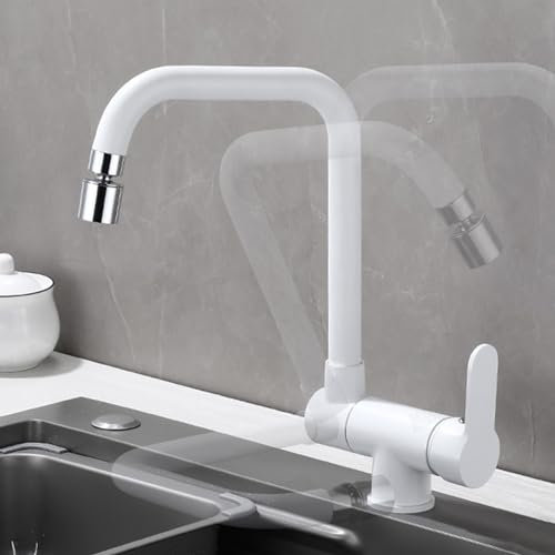 XJTNLB Vorfenster Küchenarmatur Klappbar Weiß 360° Drehbar Einhebelmischer Armatur Küche Vorfenster mit 2 Strahlarten