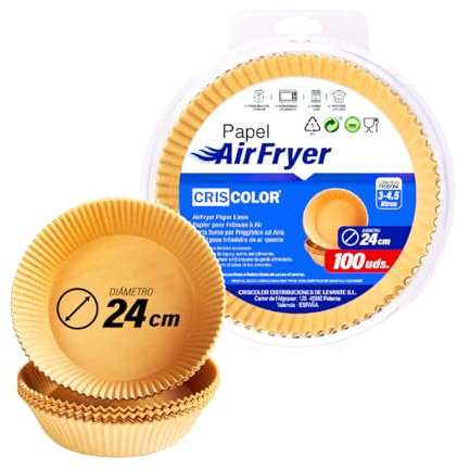 Papel Horno para Freidora de Aire – 100 Unidades | REDONDAS | De 20-24 CM – Papel Antiadherente para usar Sin Aceite, Papel Air Fryer, tambien para Horno y Microondas, Moldes Desechables, Sin BPA.