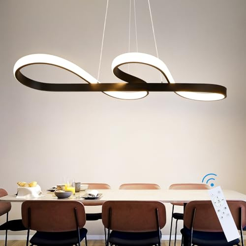ZMH LED Pendelleuchte Esstisch Dimmbar Hängelampe Hängeleuchte Schwarz | 47W Esszimmerlampe Modern Design Esstischlampe mit Fernbedienung Pendellampe für Esszimmer Küche Wohnzimmer
