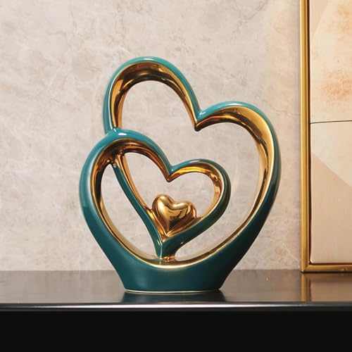 ODMYZG Decoración de Doble corazón,Estatua de cerámica de Doble corazón,decoración Creativa para el hogar,Decoración de Oficina, decoración de Mesa, Adecuada como Regalo.