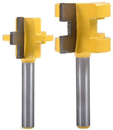 HOHXEN 2 Piezas Lengüeta y Ranura Router Bit Set, 3 Dientes T-Shape Fresa Madera, Herramientas para Trabajar la Madera - (1/4'' Mango, 1/4'' Dientes de Ancho, 1/4'' Dientes de Profundidad)