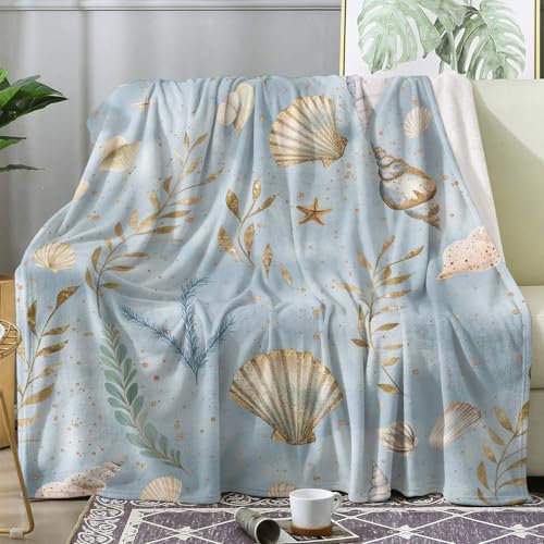 ZDABAOEC Kuscheldecke Flauschig Muscheln Meerestiere Küsten Decke, Fleecedecke 150x200, Sofadecke & Couchdecke, Weiche Kuschelige Wohndecke Blanket, XL Decken für Sofa Couch