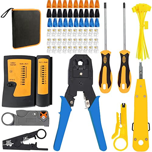 MAYLINE RJ11 Cat5 CAT6 Crimpadora Herramientas Kit de Red RJ45 Cirmpatura para Cables Red Profesionales Mantenimiento de Ethernet LAN Tester del, Crimpadora Conectores Reparación (Azul)