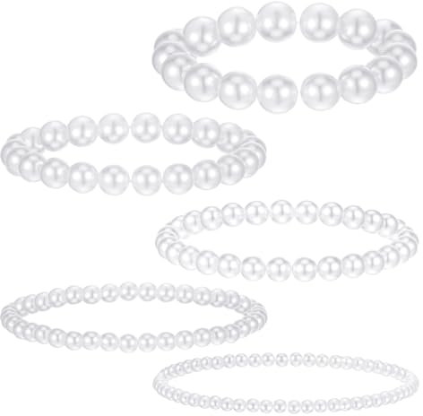 Molain 5 Pcs Stretch Armbänder - Perle Armbänder für Frauen - Braut Hochzeit & Party - Weiß