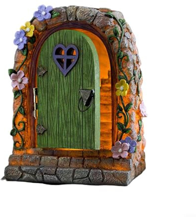 HOHOVYVY Garden Fairy Door, Fairy House, Gnome Door, Fairy Gate Stairs, Solar Yard Resin Ornament, Craft, Landscape Staircase