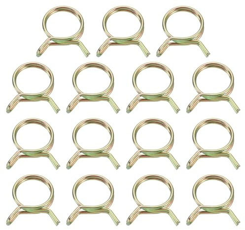 uxcell 15Pcs Double Wire Spring Hose Clamps, 25mm Inner Dia Fit 25-28mm OD Hose Fuel Line Silicone Tube Clips, Color Zinc