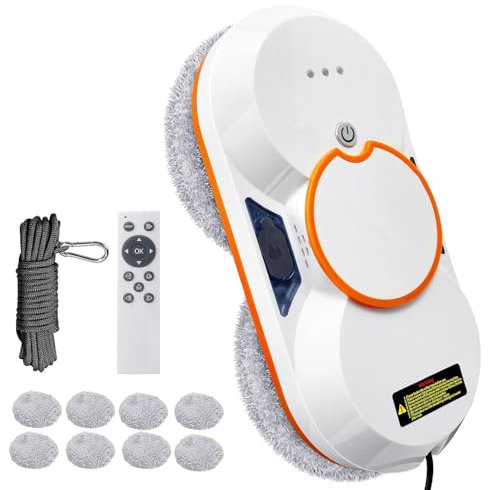 Kouamor Robot Rondella Di Vetro con Doppio Getto D'Acqua Automatico, AI Riservare Acqua 60 ML Robot Lavavetri Automatico, 3 Modalità Robot Lavavetri 3800pa Potente Aspirazione (B)