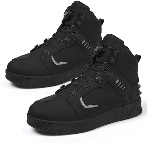 FHQGZT Motorradschuhe Herren Motorradstiefel für alle Jahreszeiten geeignet, wasserdicht rutschfest atmungsaktiv modisch und bequem Schwarz Motorrad Schuhe