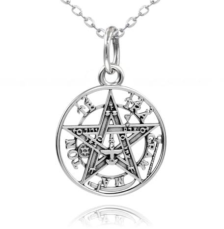 Colgante Tetragramaton Plata de Ley 925 - Amuletos de la Suerte y Proteccion con Pentagrama de 15mm - Se envía en una cajita Hand Made con Tarjeta (15mm con cadena)