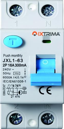 IXTRIMA Interruttore Differenziale Puro 2P 16A 300mA 220V-6KA 300mA per Guida DIN - 2 Moduli DIN - Protezione Circuiti e Sicurezza Impianti