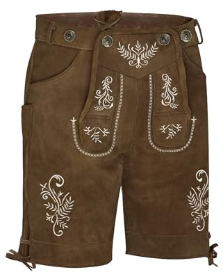 Atforna Herren Trachtenlederhosen Bayerische Kurze Lederhose Trachtenmode mit Hosenträger Ohne Trachtengürtel für Oktoberfest Outfit, Hellbraun, 54