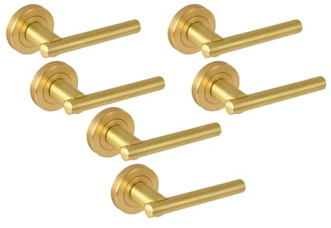 Hunta HANDLEZONE® 3 Sets Solus Lever On Round Rose Door Handles, Internal Passage Latch Handles - Brushed Brass