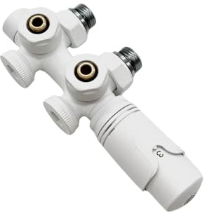 ERFU - Valvola radiatore multiblock - Design termostatico | Raccordo universale a pavimento e parete | M30 x 1.5 | Kit di riscaldamento moderno 2 in 1 (bianco opaco)
