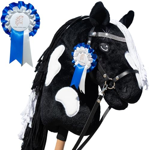 Hobby Horse A3 Pie, Schwarz, Diamant, mit glitzerndem Netz – Stabpferd, schwarz und weiß, mit Fluss in Kindern und Jugendlichen