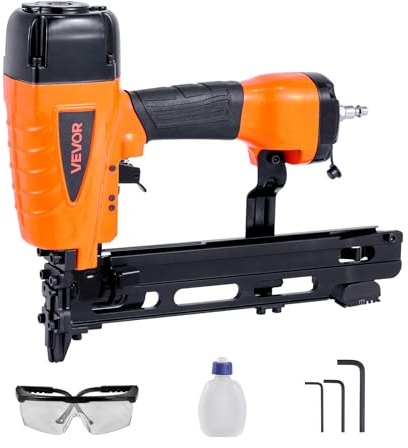 VEVOR Grapadora Neumática, Calibre 16, Compatible con Grapas de Corona Media de 10,8 mm, Longitud de 25-50 mm, 4,8-8,3 bar, para Carpintería, Tapicería, Cercas y Contrapisos, 365 x 85 x 300 mm