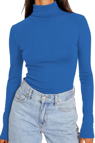 DUOEASE Rollkragenpullover Damen Basic Einfarbig Langarmshirt Damen Herbst Winter Oberteile Rollkragen Langarm Tshirt Elegant Casual Top
