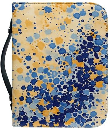 Bibel Hülle Tasche Gelb Blau Große Pu-Leder Buchhülle Für Damen Und Herren, Vielseitige Buchschutz Mit Griff, Reißverschluss, Taschen Und Stiftfächern 25.9x4.6cm