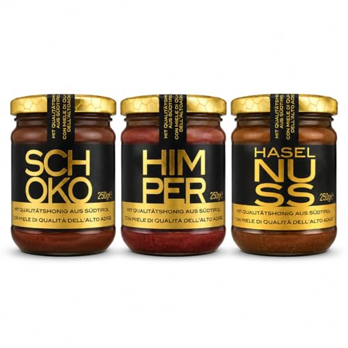 Apisaurum - Set Regalo Miele Gourmet 3 Vasetti – Aromatizzato con Lampone, Nocciola e Cioccolato – Confezione Elegante Artigianale Alto Adige