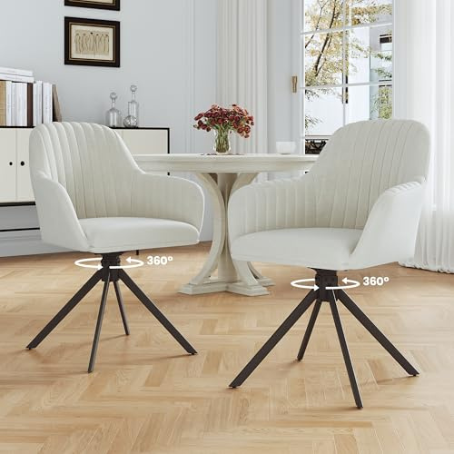Hawthyhome Esszimmerstühle 2er Set Samt Drehstuhl Creme/Schwarz