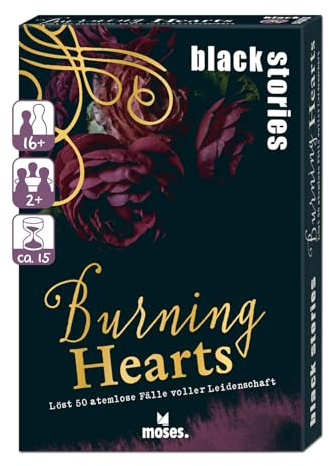 Moses. Black Stories Burning Hearts – 50 atemlose Fälle voller Leidenschaft, Spicy Rätsel für New Adult Fans, Kartenspiel für Jugendliche und Erwachsene ab 16 Jahren