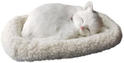 Uanqfegy Chat réaliste endormi interactif – Jouet respiratoire pour Chat avec Tapis, Animaux en Peluche accompagnés pour Enfants et Adultes (Blanc)