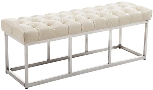 CLP Sitzbank Amun I Mit Kunstleder-Bezug I Mit Edelstahl-Gestell, Farbe:Creme, Größe:120 cm