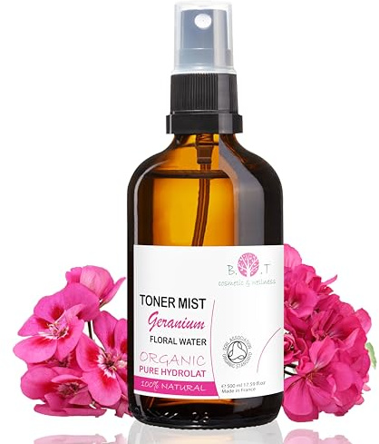 B.O.T cosmetic & wellness Idrolato di Geranio Biologico. Acqua di Geranio per la Cura della Pelle (Viso e Vorpo), dei Capelli e della Casa. Tonico per il Viso 100% Naturale e Puro - 500 ml