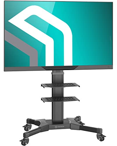 ONKRON Mobile TV Ständer TV Standfuss TV Rollwagen Stand 32-55 Zoll höhenverstellbar rollbar mit Rollen für Flach&Curved TVs Monitore Bodenständer mit Halterung VESA TS2551 Schwarz