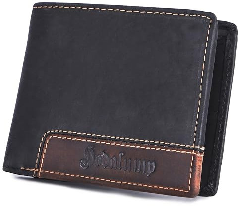 hodalump Echt-Leder Geldbörse • Premium Geldbeutel für Damen und Herren mit RFID-Schutz • Langlebiges Portmonee mit Münzfach • Komfortable Brieftasche in Schwarz