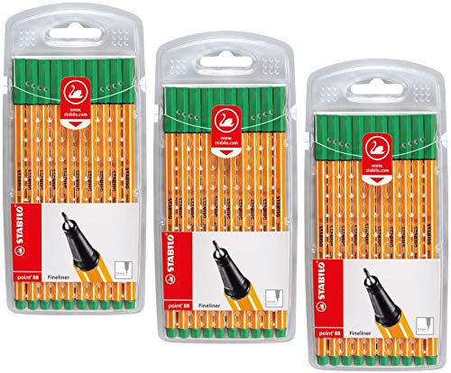 STABILO Fineliner Point 88 (Grün, 3X 10er Pack)