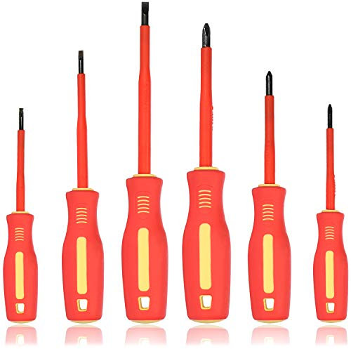 com-four® 6-teiliger Schraubendreher-Satz - Magnetisches Schraubenzieher Set - Kreuzschraubendreher und Schlitzschraubendreher für Arbeit, Werkstatt und Hobby (rot + gelb)