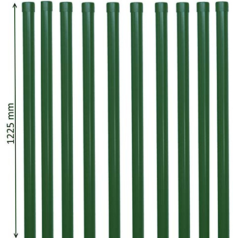 10x Metall Zaunpfosten Ø 34 mm 1225 mm – Gartenzaun Pfosten Grün RAL 6005 – Zaunpfahl Set für 1 m Schweißgitterzaun – Pulverbeschichtet inkl. Kunststoffkappe