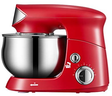 QREZ Stand Mixer 600W, Stand Mixer Electric Professional Eggs Blender 6-Speed Tilt-Head Food Dough Mixer Electric Kitchen Mixer with Dough Hook Flat Beater & Wire Whisk,Red