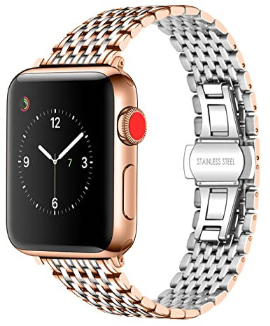 Juntan Compatible with Apple Watch 41mm 40mm 38mm Silver Rose Gold Metal Watch Strap Stainless Steel Bracelet Women Men Compatible with iWatch Series 7 6 5 4 3 2 1 Apple Watch SE Sport