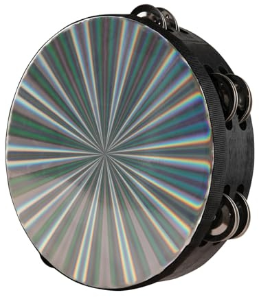 Radiant Tambourine 8 Inch Hand Held Drum with Double Row jingles, Reflective Tambourines Percussion Musical Instruments for Adults Church Party Dance Games