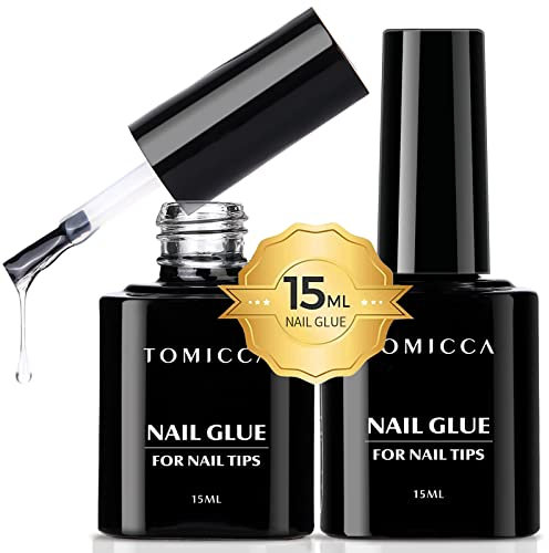 TOMICCA Pegamento de uñas de gel para puntas | 2 x 15 ml de gel de uñas para uñas artificiales, extra fuerte, pegamento de uñas de gel con pegamento para uñas de pince